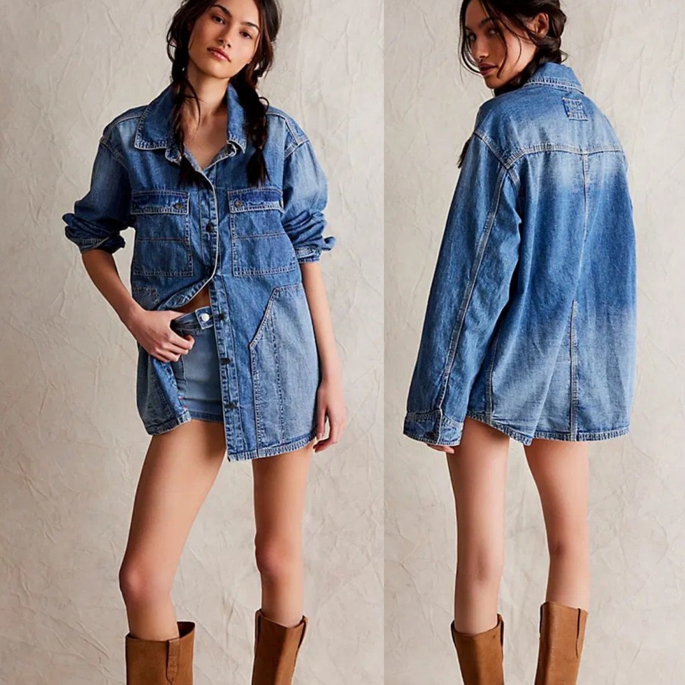 Free People Lily Denim Shirt‎ Dress Womens Size Small Blue We The Free NEW NWT